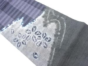 リサイクル　手織り紬絞り抽象花模様開き名古屋帯（額縁仕立て）